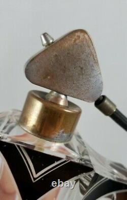 Karl Palda Art Deco Clear Cut Glass Black Enamel Perfume Bottle with Atomizer