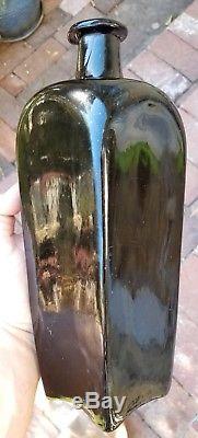 Killer Antique Black Glass Case Gin thick pontil crude flared lip mirrored sides