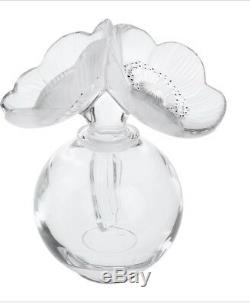 LALIQUE 2 ANEMONE PERFUME BOTTLE CLEAR AND BLACK ENAMELLED New! ORIG $1395