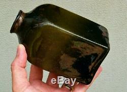 LARGE, 5 3/4 in. EARLY OPEN PONTIL'dBLACK GLASS SNUFF SQUAREBLOWN IN A DIP MOLD