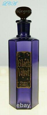 LARGE antique RIEGER'S Black Velvet PERFUME bottle LARGE colorful w STOPPER