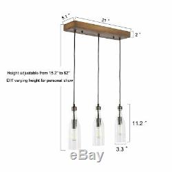 LNC Wooden Pendant Lights, 3-Height Adjustable Bottle Glass Pendant Lighting