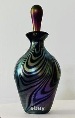 L C Tiffany Favrile Glass Black Amethyst Damascene Perfume Bottle Signed Euc