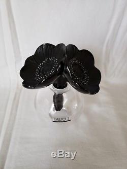 Lalique 2 Anemones Crystal Flacon Clear & Black Perfume Bottle Nib