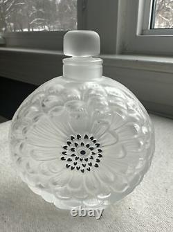 Lalique France 5 1/2 Dahlia Pattern Perfume Bottle Frosted with Black Enamel
