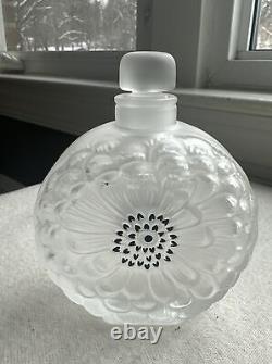 Lalique France 5 1/2 Dahlia Pattern Perfume Bottle Frosted with Black Enamel