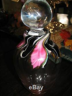 Large LOTTON STUDIOS SCENT BOTTLE Pink Floral w Black, 8 tall, 2004, Signed