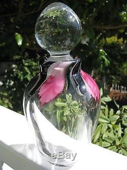 Large LOTTON STUDIOS SCENT BOTTLE Pink Floral w Black, 8 tall, 2004, Signed