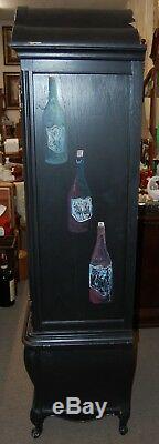 Large Painted Oak Cabinet Wine Glass & Bottle Design Drawers Storage Brass