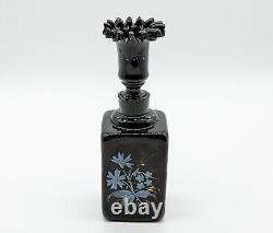 Large Perfume Bottle Black glass hand painted floral Victorian  signed 33