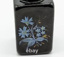 Large Perfume Bottle Black glass hand painted floral Victorian  signed 33