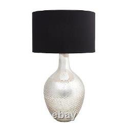 Large Silver Mercury Glass Diamond Pattern Table Lamp Black Shade Bottle Shape