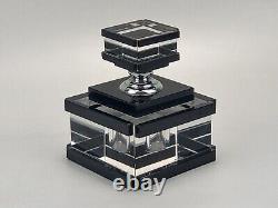 Large Square Perfume Bottle in Clear-Cut Crystal with Black Glass Stripes