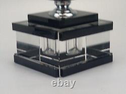 Large Square Perfume Bottle in Clear-Cut Crystal with Black Glass Stripes