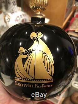 Large Vintage French Lanvin Gilded Black Glass Dummy Perfume Bottle 6 1/2 Tall