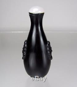 Late 19th C. Carved, Black Peking Glass Tear-Shaped Snuff Bottle