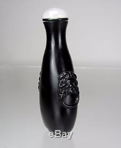 Late 19th C. Carved, Black Peking Glass Tear-Shaped Snuff Bottle