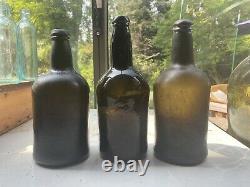 Lot of 3 UK Squat Cylinders, Black Glass, Pontil. Appl'd Lips. 18-19thC Antiques