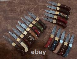 Lot of 40Pc Custom Hand made Damascus Steel Blade folding Pocket Knife Back lock
