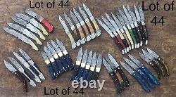 Lot of 44 piece Custom Hand Made Damascus Steel Folding Pocket Hunting Knife