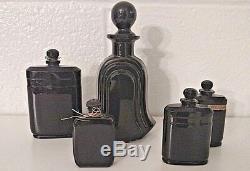 Lot of 5 Art Deco Iconic Black Glass Perfume Bottles France & Italy