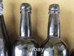 Lot of 6 Civil War Era Black Glass Bottles Beers Wine etc 3pc Mold