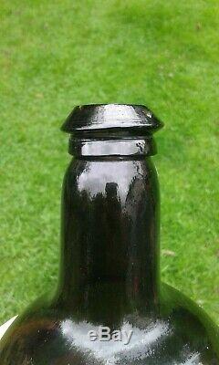 Lovely English Squat Mallet Shape Free Blown Pontilled Black Glass Bottle C1810