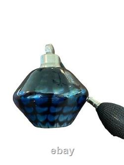 Lundberg Studios 1984 Perfume Atomizer Art Glass NEW Defective Blue Black Green