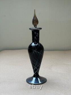 Lundberg Studios Art Glass Black with Silver lines Perfume Bottle