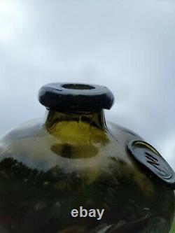 MINT ANTIQUE AVAN HOBOKEN ROTTERDAM CASE GIN! OLD APPLIED SEAL Black Glass Bottle