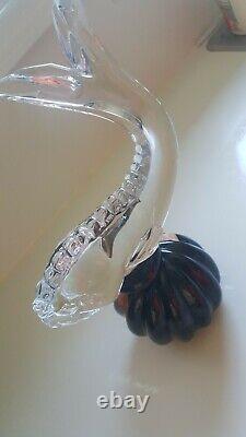 MURANO Art Glass Clear Bass Fish Black Amethyst Luxardo EMPTY Bottle Decanter