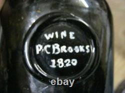 Magnificent Sand Pontiled Black Glass 1820 P. C. Brooks Blob Seal Wine Cylinder