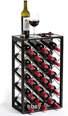 Mango Steam 23 Bottle Wine Rack with Glass Table Top, Black