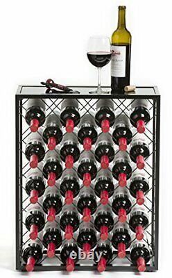 Mango Steam 32 Bottle Wine Rack with Glass Table Top Black