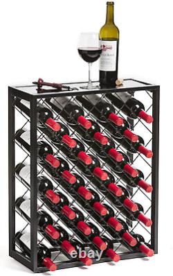 Mango Steam 32 Bottle Wine Rack with Glass Table Top, Black