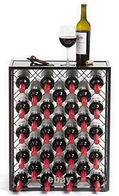 Mango Steam 32 Bottle Wine Rack with Glass Table Top Free Standing Black