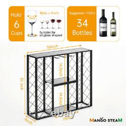 Mango Steam Wine Rack Console with Glass Table Top (34 Bottle, Black)