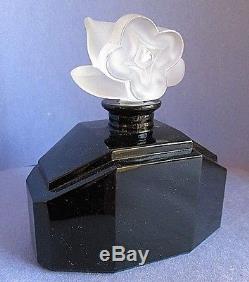 Marcel Franck Art Deco Black Glass Perfume Bottle CVR Paris Flower Rare Marked