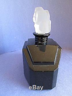 Marcel Franck Art Deco Black Glass Perfume Bottle CVR Paris Flower Rare Marked