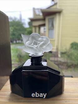 Marcel Franck Deco Black Glass Perfume Bottle Paris Flower Large Size W BOX