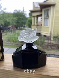 Marcel Franck Deco Black Glass Perfume Bottle Paris Flower Large Size W BOX