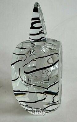 Marialyce Hawke Art Glass Perfume Bottle Signed Swirled Etched Black Detailing