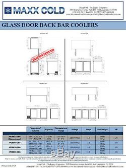 Maxx Cold 59.1 Commercial Back Bar Beer Bottle Cooler Two 2 Double Glass Doors