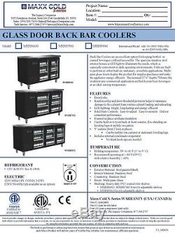 Maxx Cold 69.2 Commercial 2 Glass Door Back Bar Beer Bottle Refrigerator Cooler