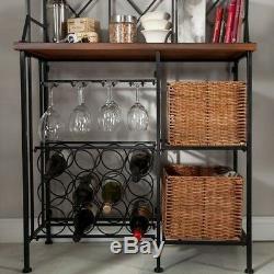 Metal Bakers Rack Kitchen Wine Glasses Bottles Shelf Baskets Storage Dining Room