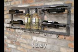 Metal Industrial Wall Furniture Wine Glass Bottle Drinks Storage Shelf Unit Rack