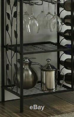 Metal Wine Rack Floor Furniture Table Glass Free Standing Bottle Holder Storage