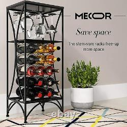 Metal Wine Rack Wine Storage Shelves 15 Bottle Stable Glass Holder Display Black