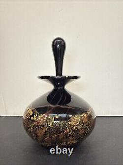 Michael Nourot Glass Studio Hand Blown Perfume Bottle Signed 5.75 Black Gold