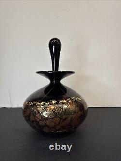 Michael Nourot Glass Studio Hand Blown Perfume Bottle Signed 5.75 Black Gold